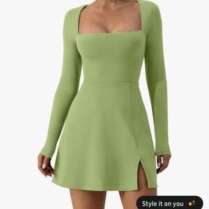 Chic Long Sleeve Green Dress